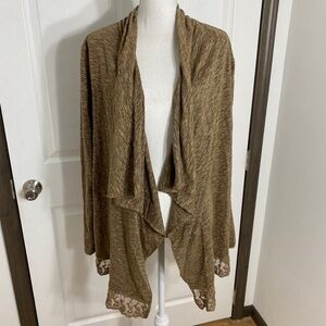 Kori America Tan No Closure Cardigan Large Brown Sweater